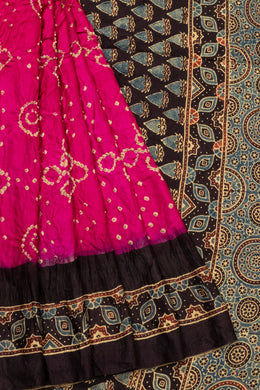 Handcrafted Pink Bandhani Gajji Silk Saree - Avishya