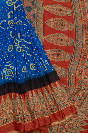 Blue Handcrafted Ajrakh Printed Bandhani Gajji Silk Saree 10066015