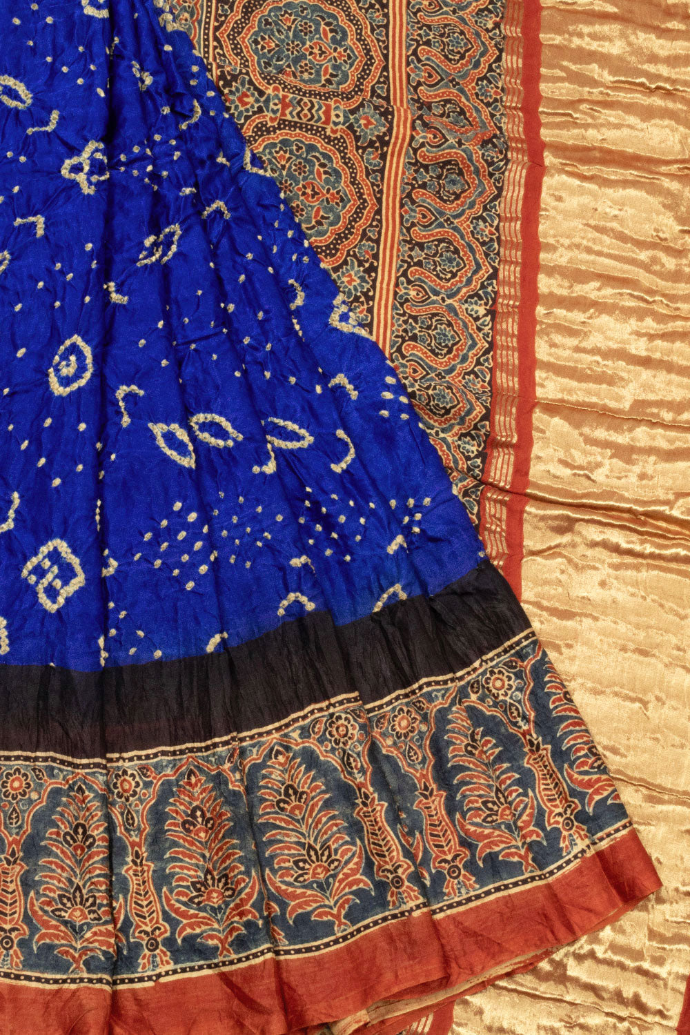 Blue Handcrafted Ajrakh Printed Bandhani Gajji Silk Saree 10066016