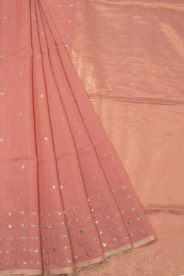 Peach Handwoven Chanderi Saree 10066025