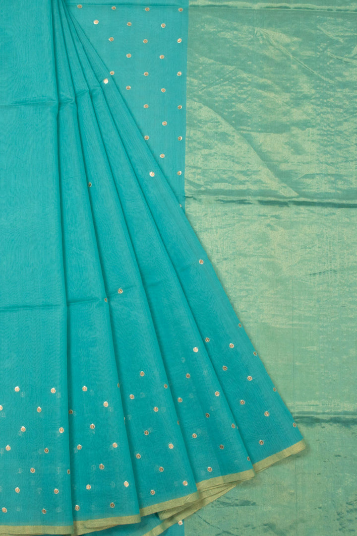 Blue Handwoven Chanderi Silk Cotton Saree 10066029
