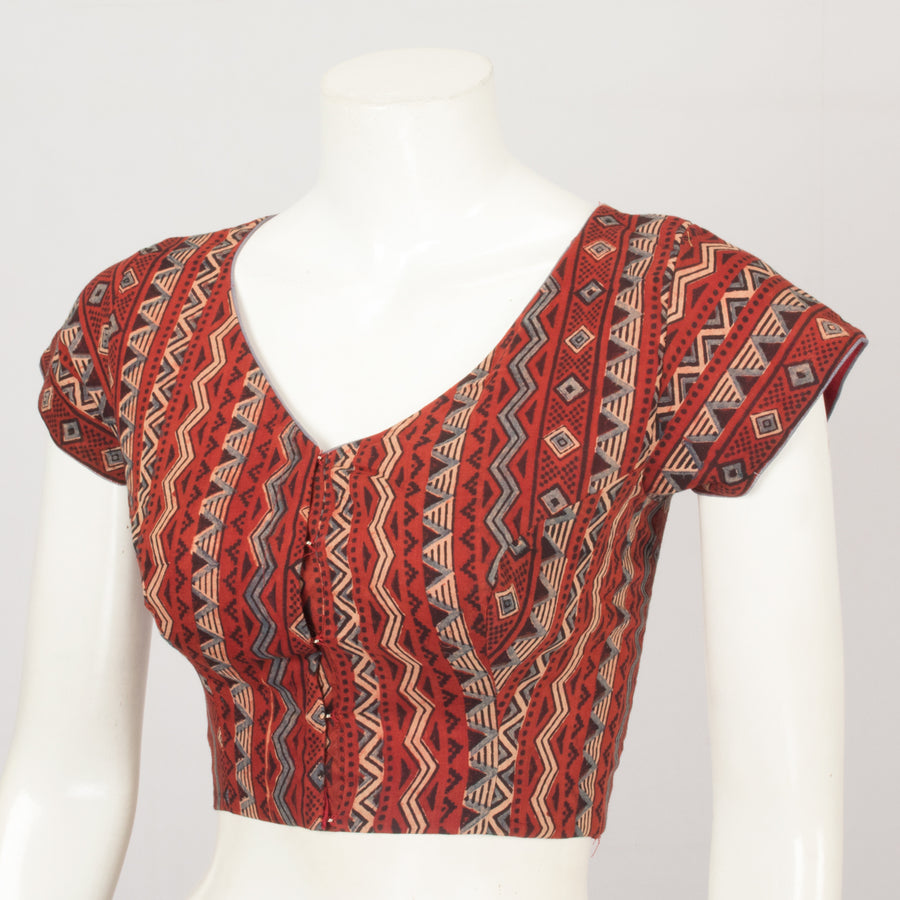 Red Handcrafted Ajrakh Printed Cotton Blouse - Avishya