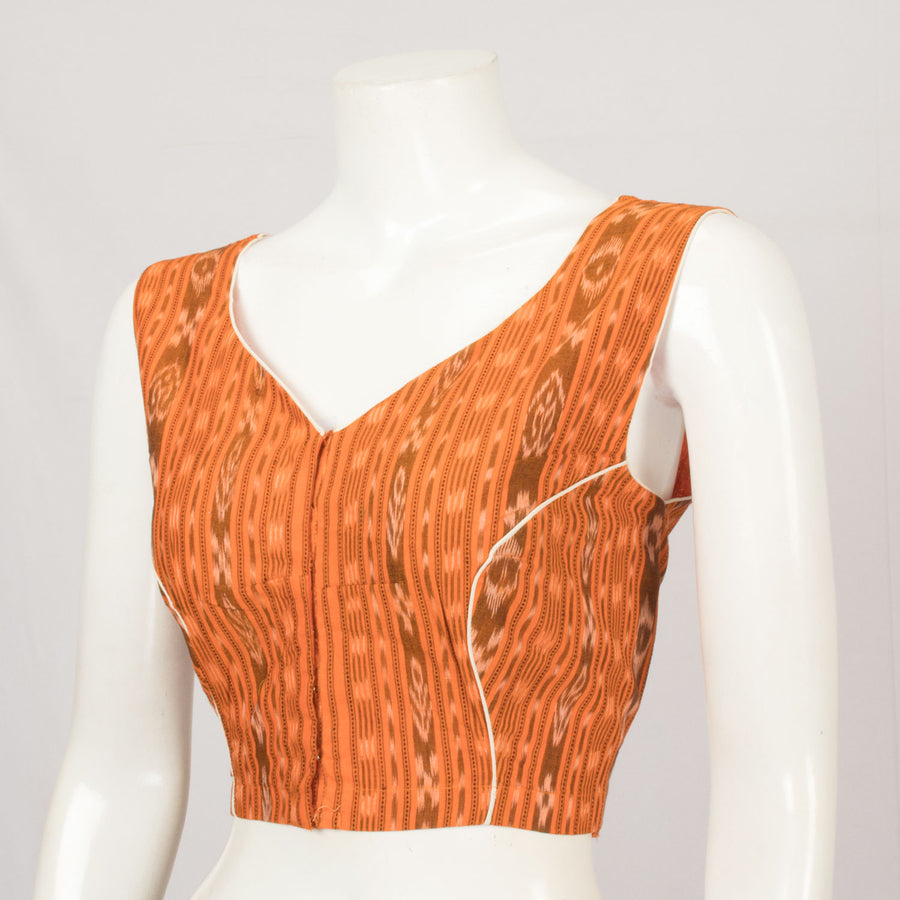 Orange Handcrafted Sleeveless Cotton Blouse - Avishya