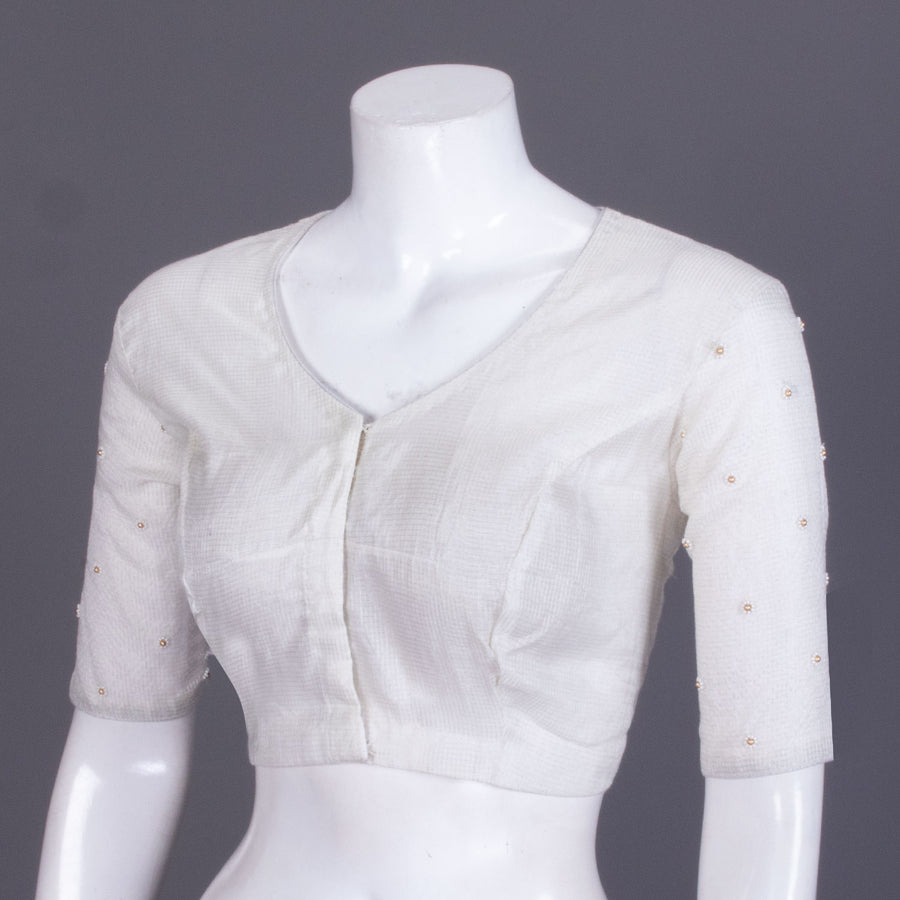 White Handcrafted Silk Cotton Blouse - Avishya