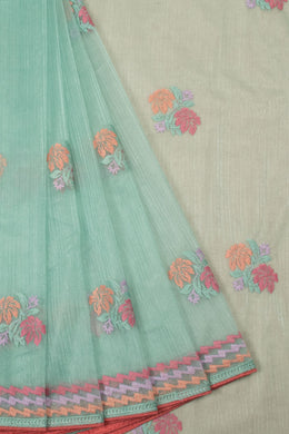 Blue Hand Embroidered Chinon Silk Saree - Avishya