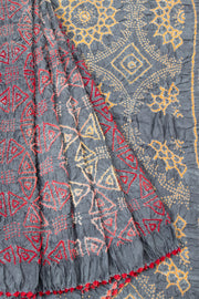 Grey Handcrafted Bandhani Gajji Silk Saree- Avishya
