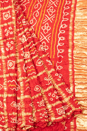 Red Handcrafted Bandhani Gajji Silk Saree - Avishya
