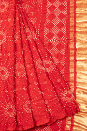 Red Handcrafted Rai Dana Bandhej Gajji Silk Saree 10075722