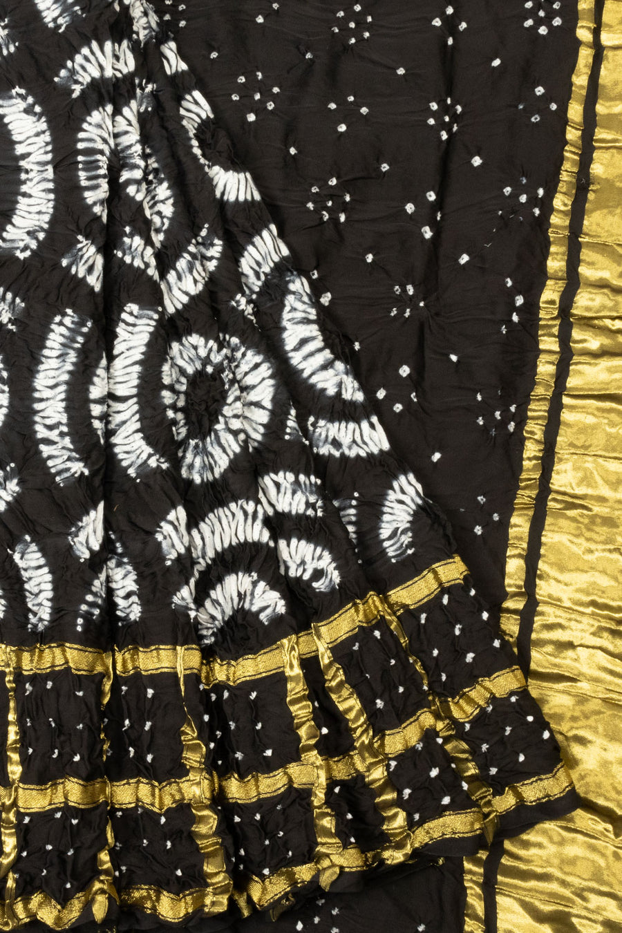 Black Handwoven Bandhani Modal Silk Saree - Avishya