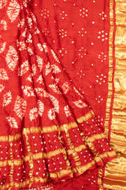 Red Handwoven Bandhani Modal Silk Saree - Avishya