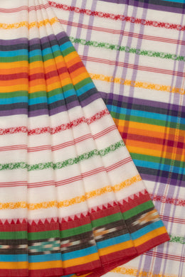 White Handloom Dhaniakhali Cotton Saree - Avishya