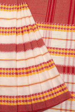 White Handloom Dhaniakhali Cotton Saree  - Avishya