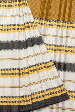 Off White Handloom Dhaniakhali Cotton Saree - Avishya