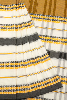 Off White Handloom Dhaniakhali Cotton Saree  - Avishya