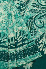 Green Batik Printed Muslin Silk saree - Avishya