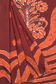Maroon Batik Printed Muslin Silk saree - Avishya