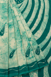 Green Batik Printed Muslin Silk Saree - Avishya
