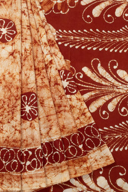 Maroon Batik Printed Muslin Silk Saree - Avishya