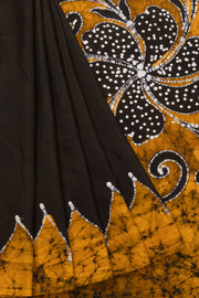 Black Batik Printed Muslin Silk Saree - Avishya