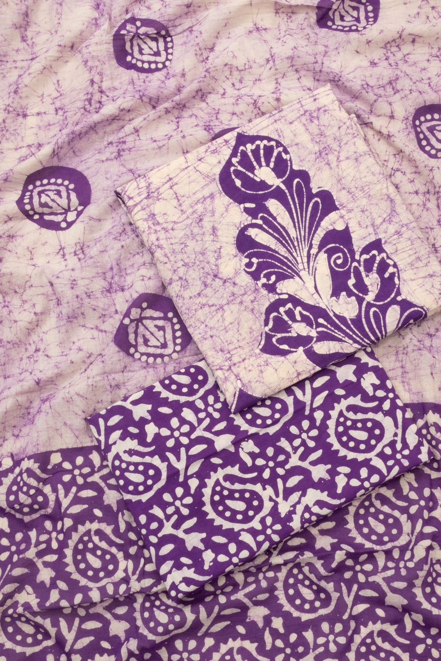 Lavender Batik Cotton 3-Piece Salwar Suit Material - Avishya
