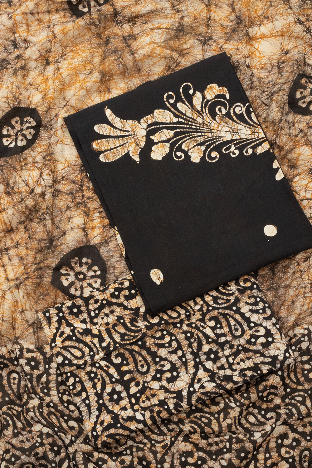 Black Batik Printed Cotton 3-Piece Salwar Suit Material - Avishya