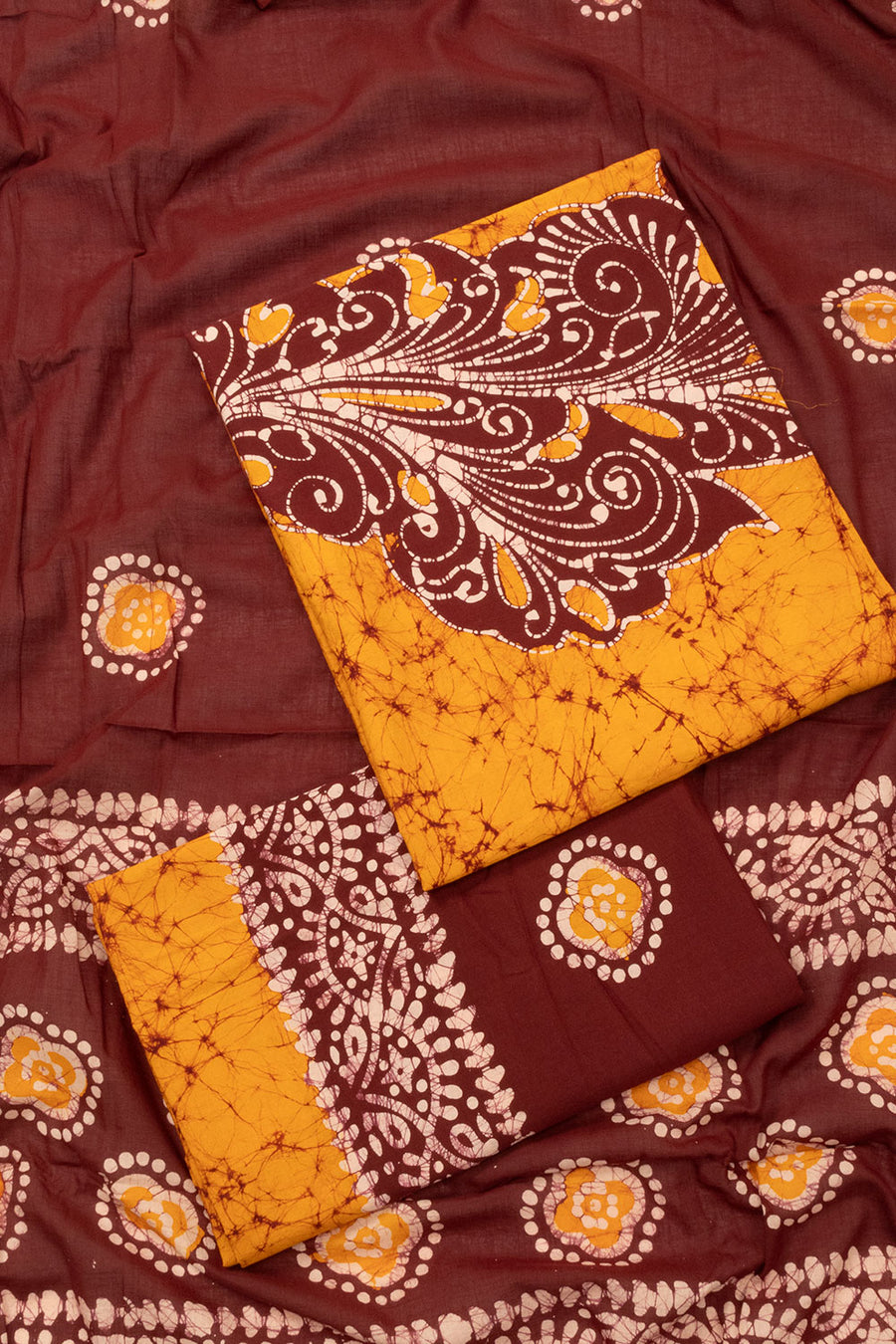 Brown Batik Cotton 3-Piece Salwar Suit Material - Avishya 