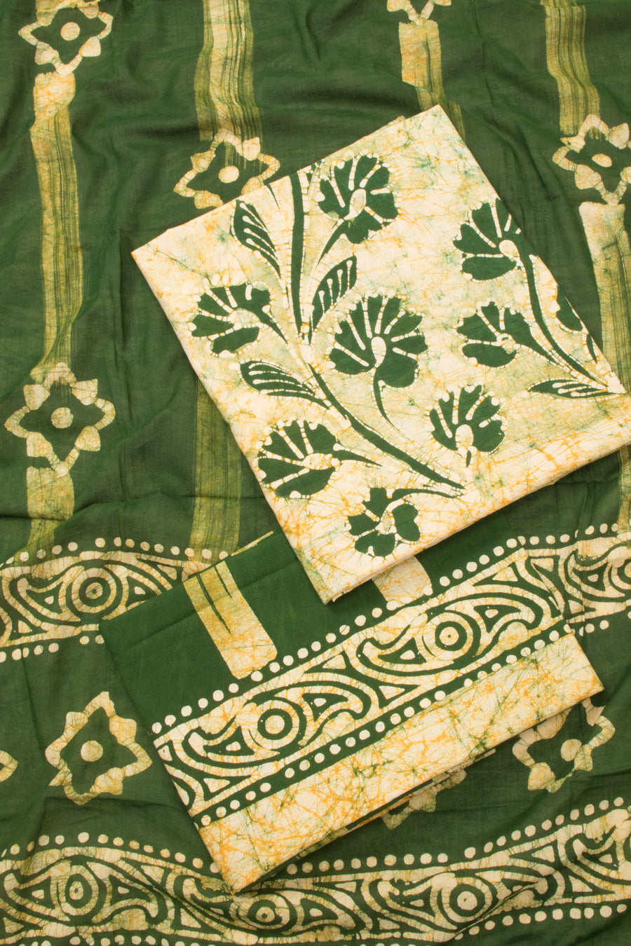 Beige Batik Cotton 3-Piece Salwar Suit Material -Avishya