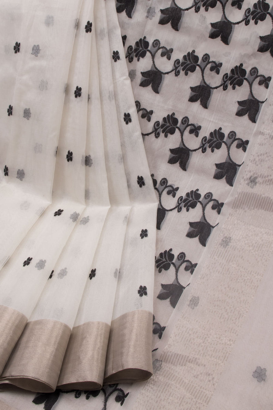 Off White Handloom Chanderi Silk Cotton Saree - Avishya