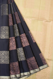 Navy Blue Handloom Kanjivaram Soft Silk Saree - Avishya