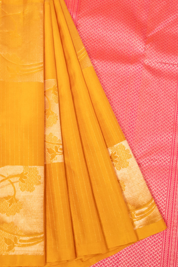 Mustard yellow Handloom Kanjivaram Soft Silk Saree - Avishya