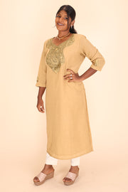 Beige Tilla Embroidered Tussar Cotton Kurta 10066285
