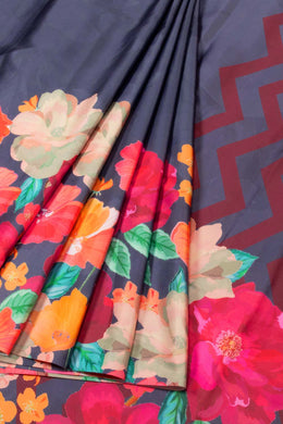 Grey Digital Printed Charmeuse Silk Saree - Avishya