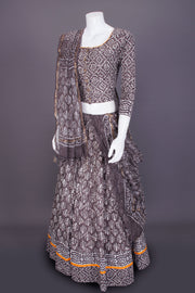 Ash Grey Hand Block Printed Chaniya Choli-Avishya