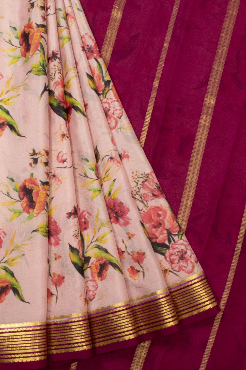 Light Pink Digital Printed Mysore Crepe Silk Saree - Avishya
