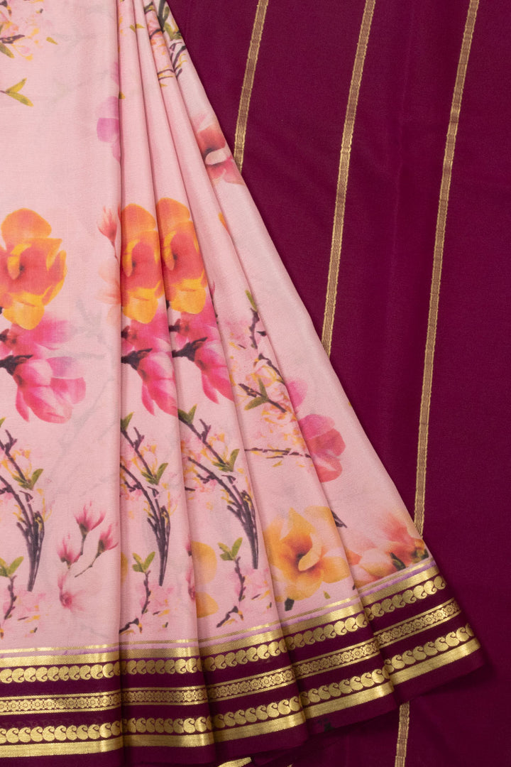 Light Pink Digital Printed Mysore Crepe Silk Saree - Avishya