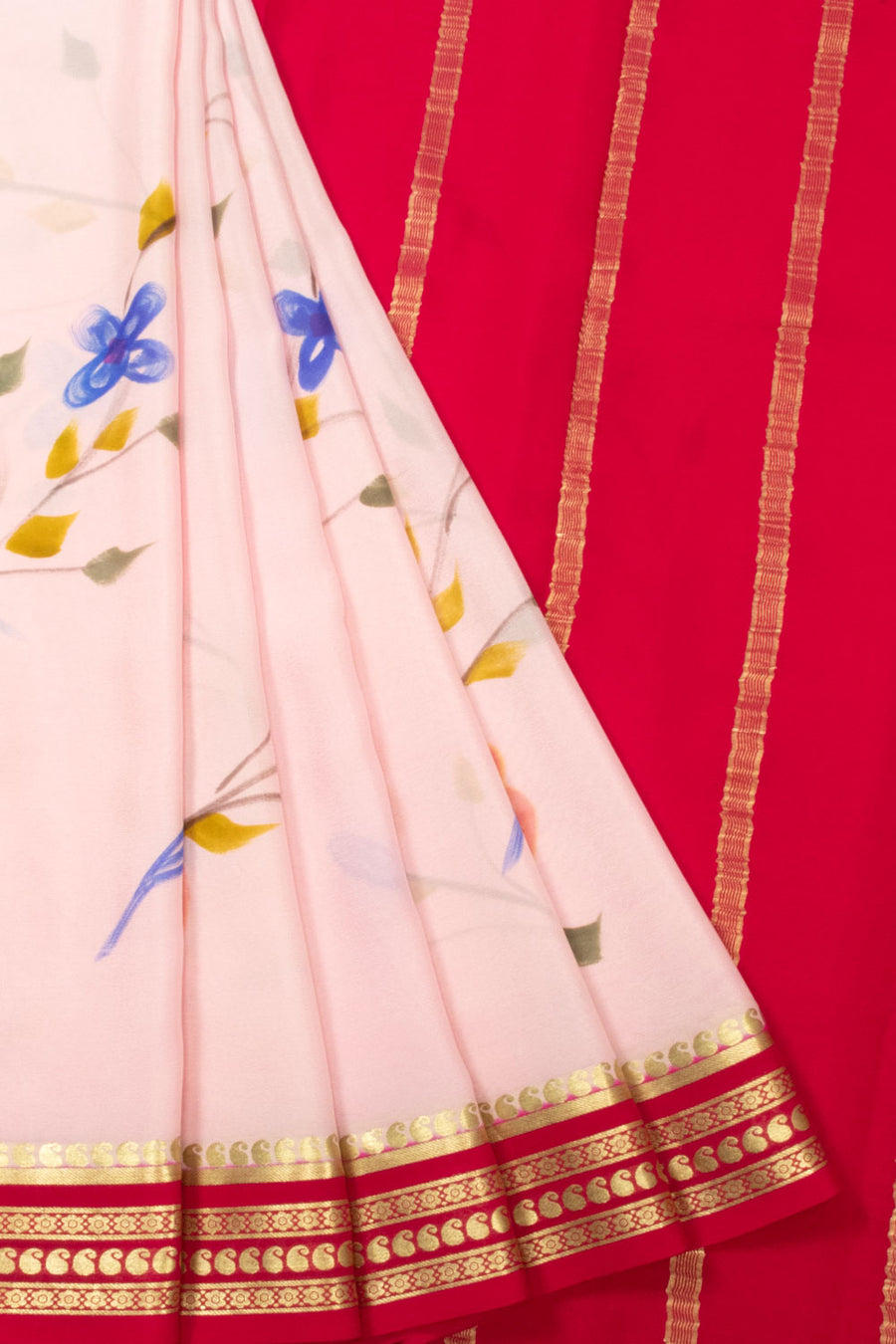 Baby Pink Hand Painted Mysore Crepe Silk Saree - Avishya