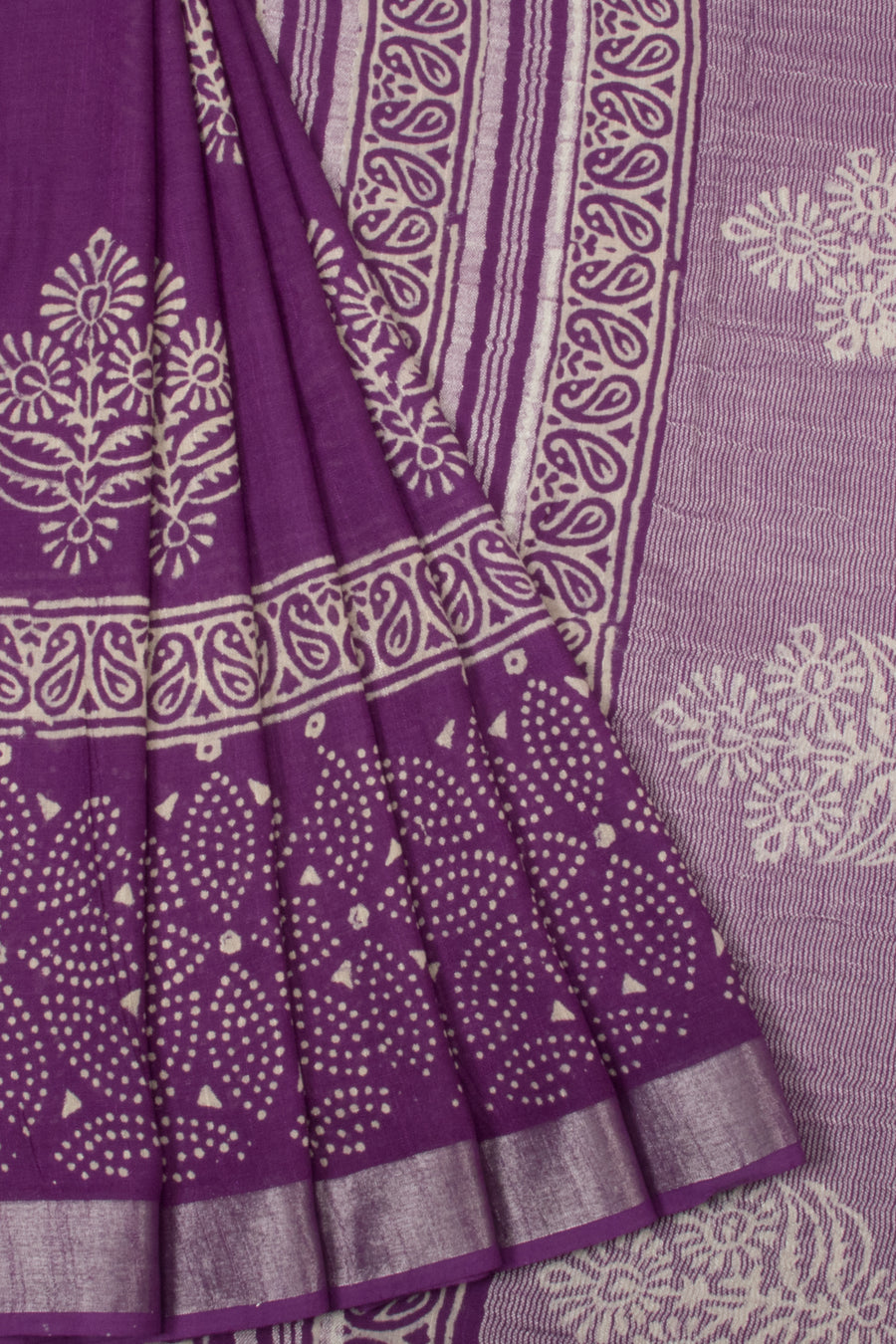 Violet Hand Block Printed linen saree - Avishya