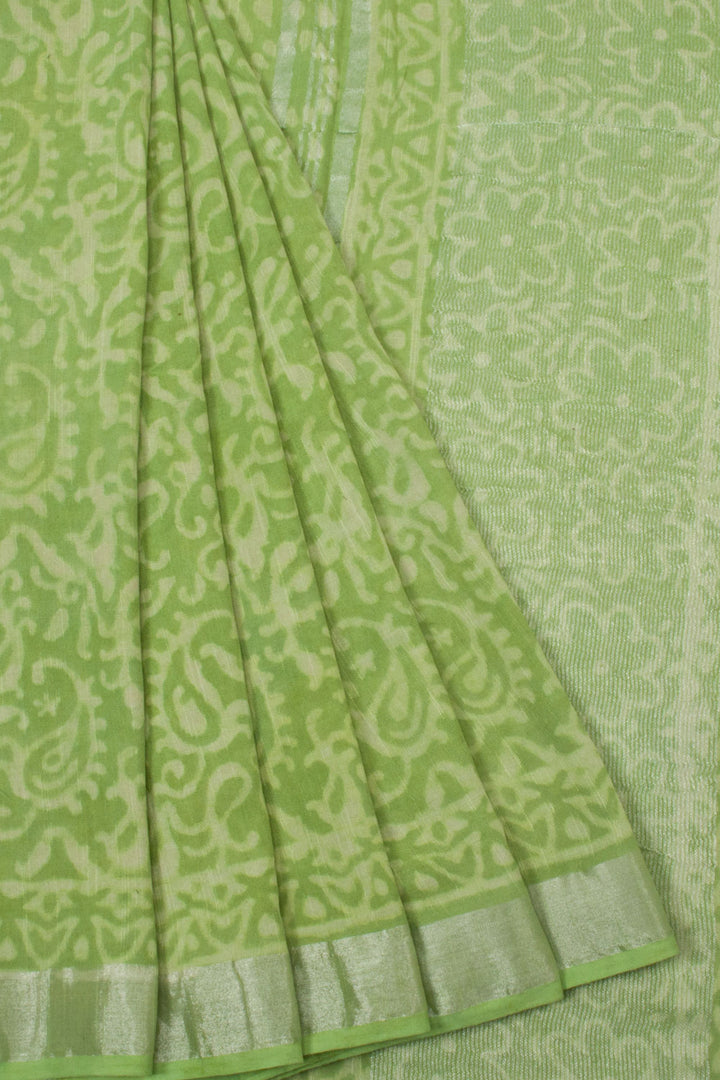 Green Hand Block Printed Linen saree - Avishya