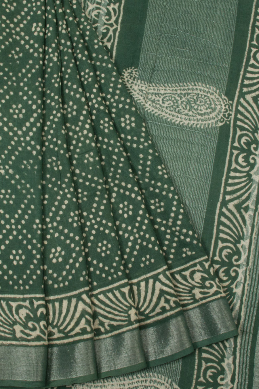 Green Hand Block Printed linen saree - Avishya