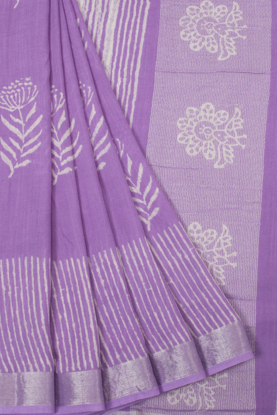 Purple Hand Block Printed Linen Saree - Avishya