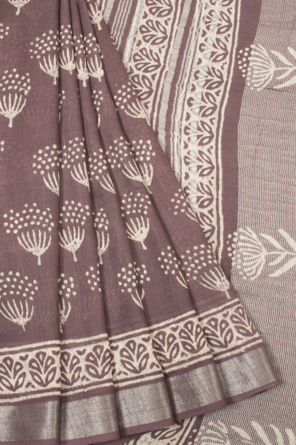 Brown Printed Linen Saree - Avishya