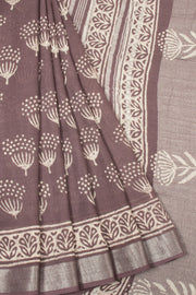 Brown Printed Linen Saree - Avishya