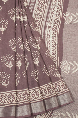 Brown Printed Linen Saree - Avishya