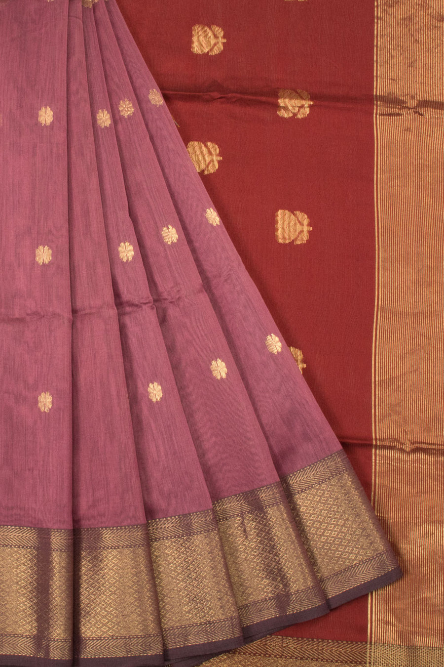 Onion pink Handloom Maheshwari Silk Cotton Saree - Avishya 