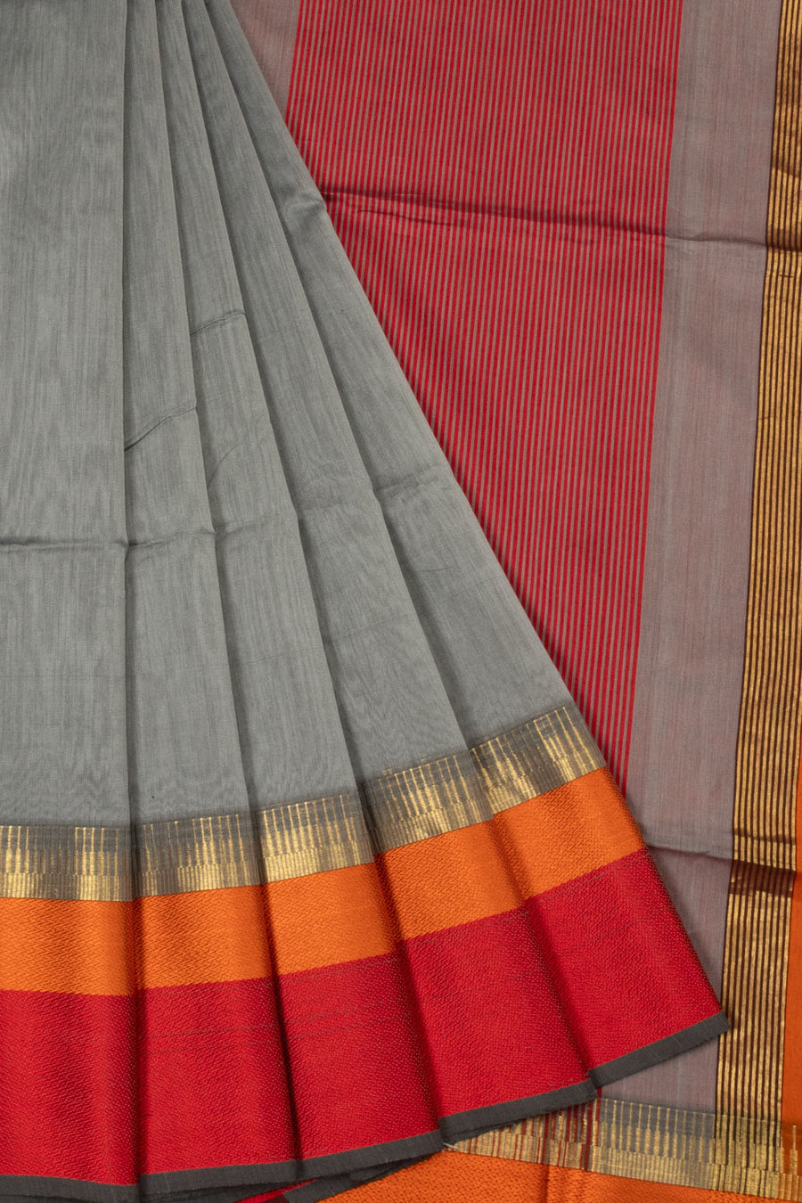 Grey Handloom Maheswari Silk Cotton Saree - Avishya