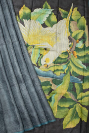 Grey Hand painted Tussar silk saree - Avishya 