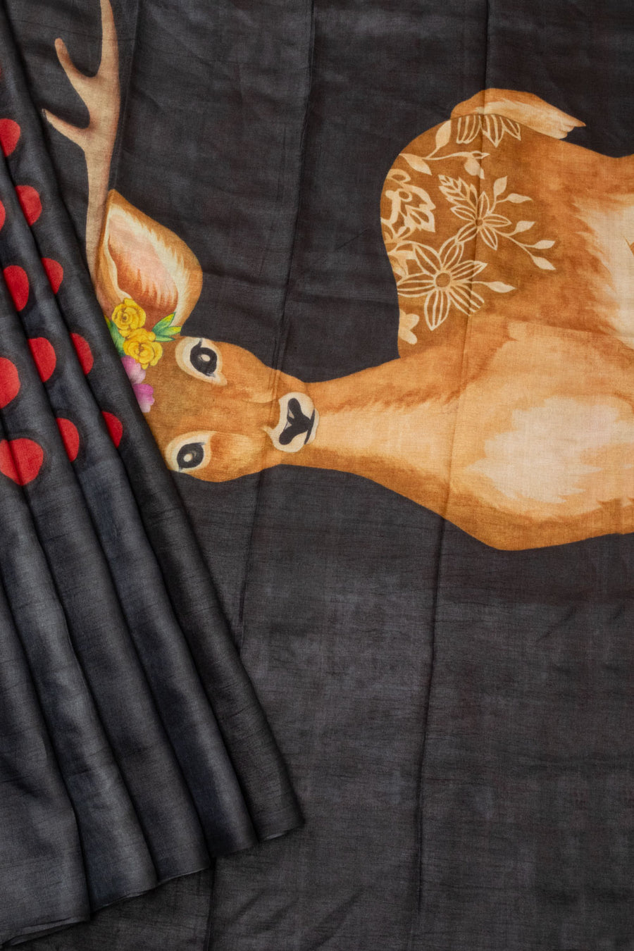 Black Hand painted Tussar silk saree - Avishya 