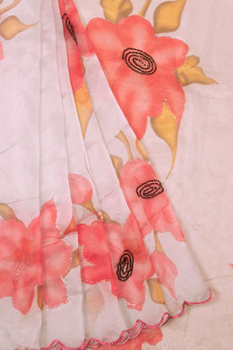 White Khatli Work Organza Saree - Avishya