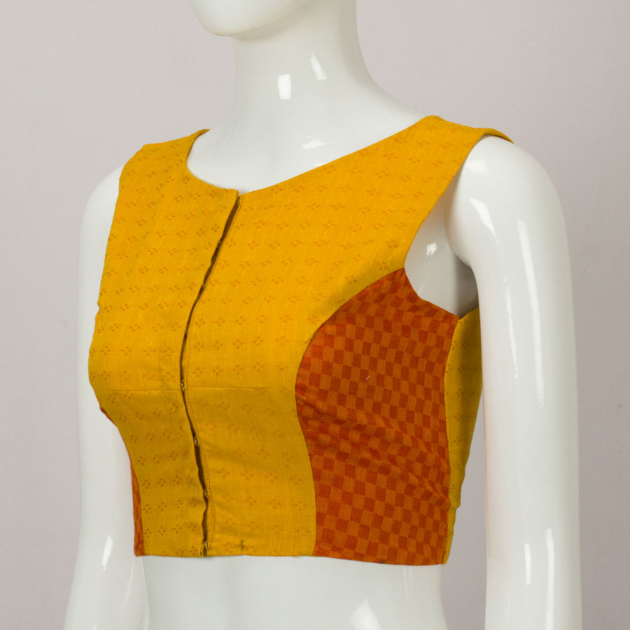 Yellow Handwoven Sleeveless Patchwork Cotton Blouse - Avishya