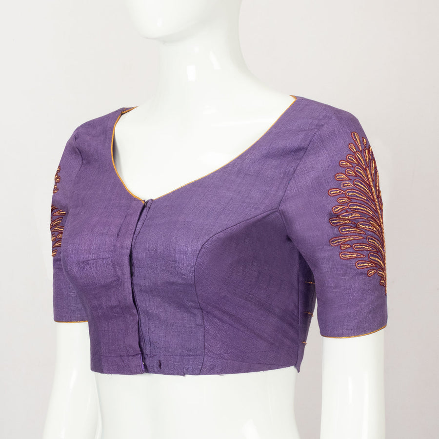 Purple Embroidered Tussar Silk Blouse - Avishya